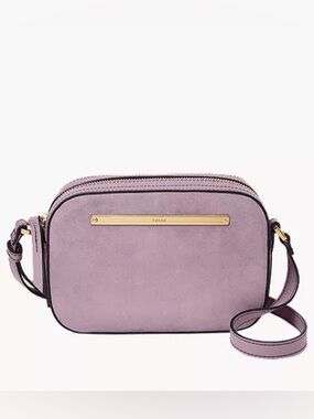 Set Fossil Lavender Suede Crossbody Gold Accent camera bag Lisa 389$ retails